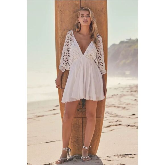 Free People Bella Note White Eyelet Mini Dress S - Picture 1 of 13